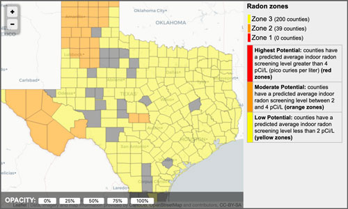 Map of Texas radon zones